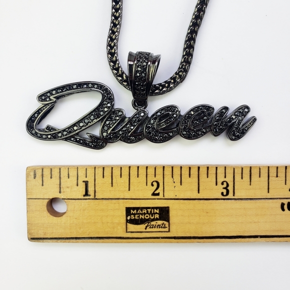 King Ice, "Queen" Designer Streetwear Pendent Black Onyx Round Chain, 20" Long - Picture 15 of 15